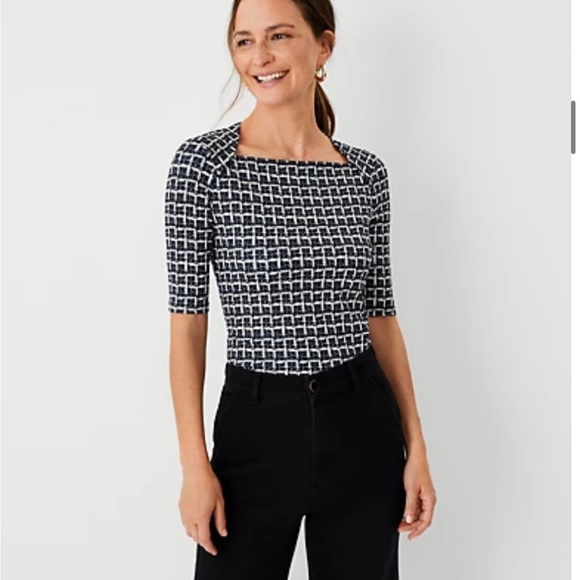 Navy, Tan & White Ann Taylor Dress Shirt - Picture 1 of 2